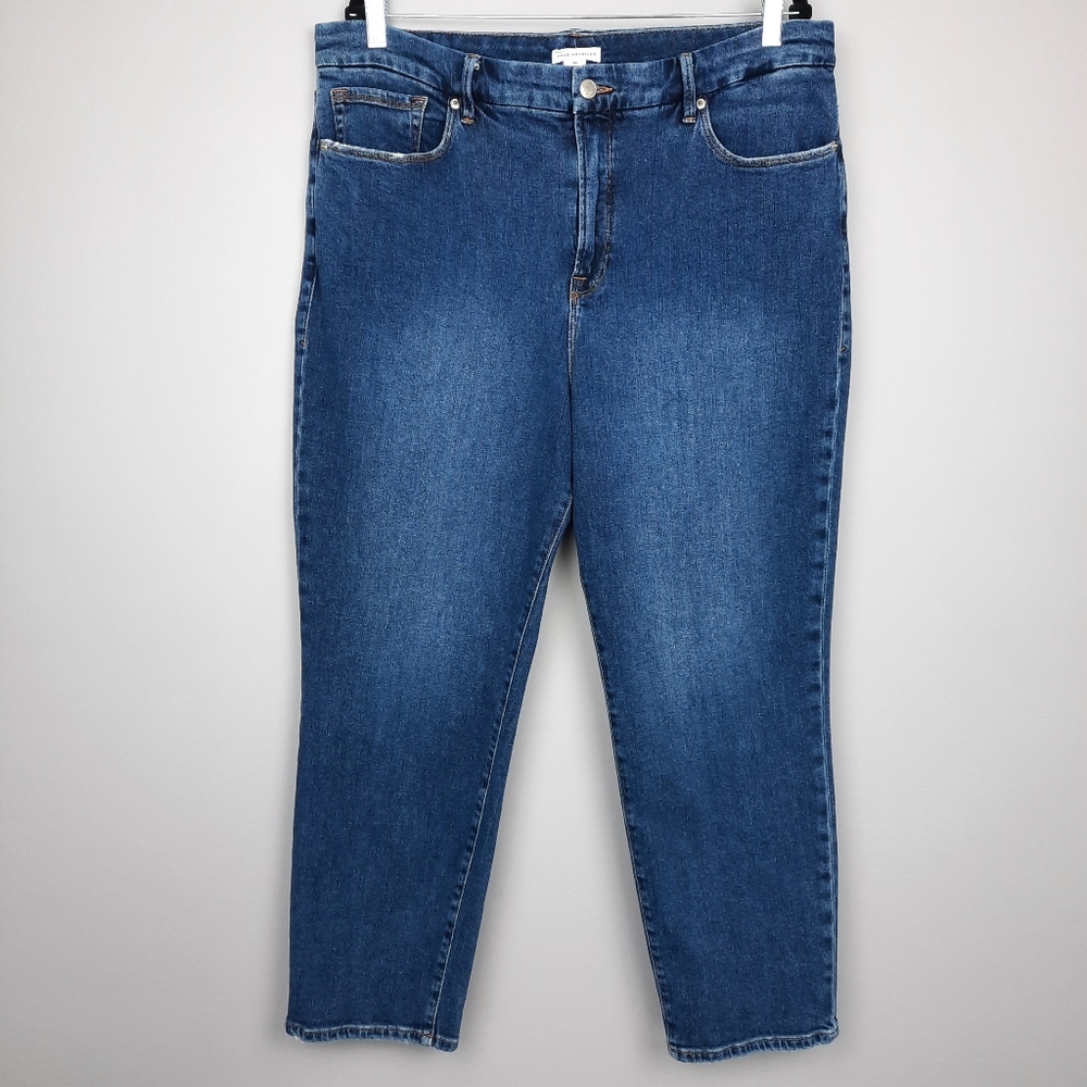 Good American Good Classic Slim Straight High Rise Cashmere Jeans Indigo size 18